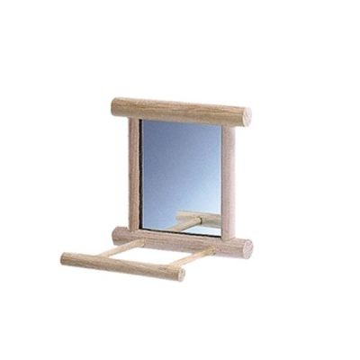 Spejl med landeplads i træ 10x10 cm | Randers volieren